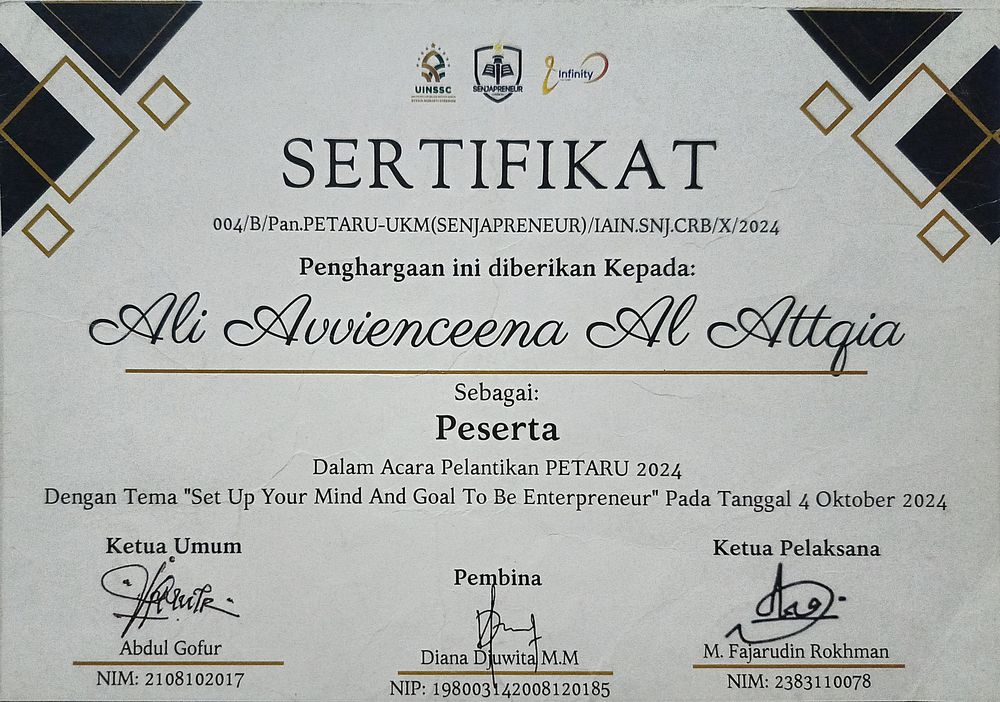 Sertifikat PETARU Senjapreneur